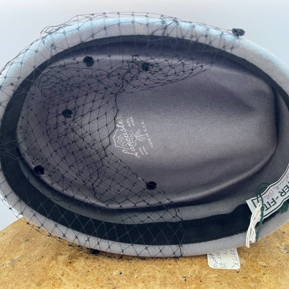 Vintage Lancaster Women's Gray Wool Counter Fit By Frank Olive Hat w/ Black Lace - Picture 4 of 12